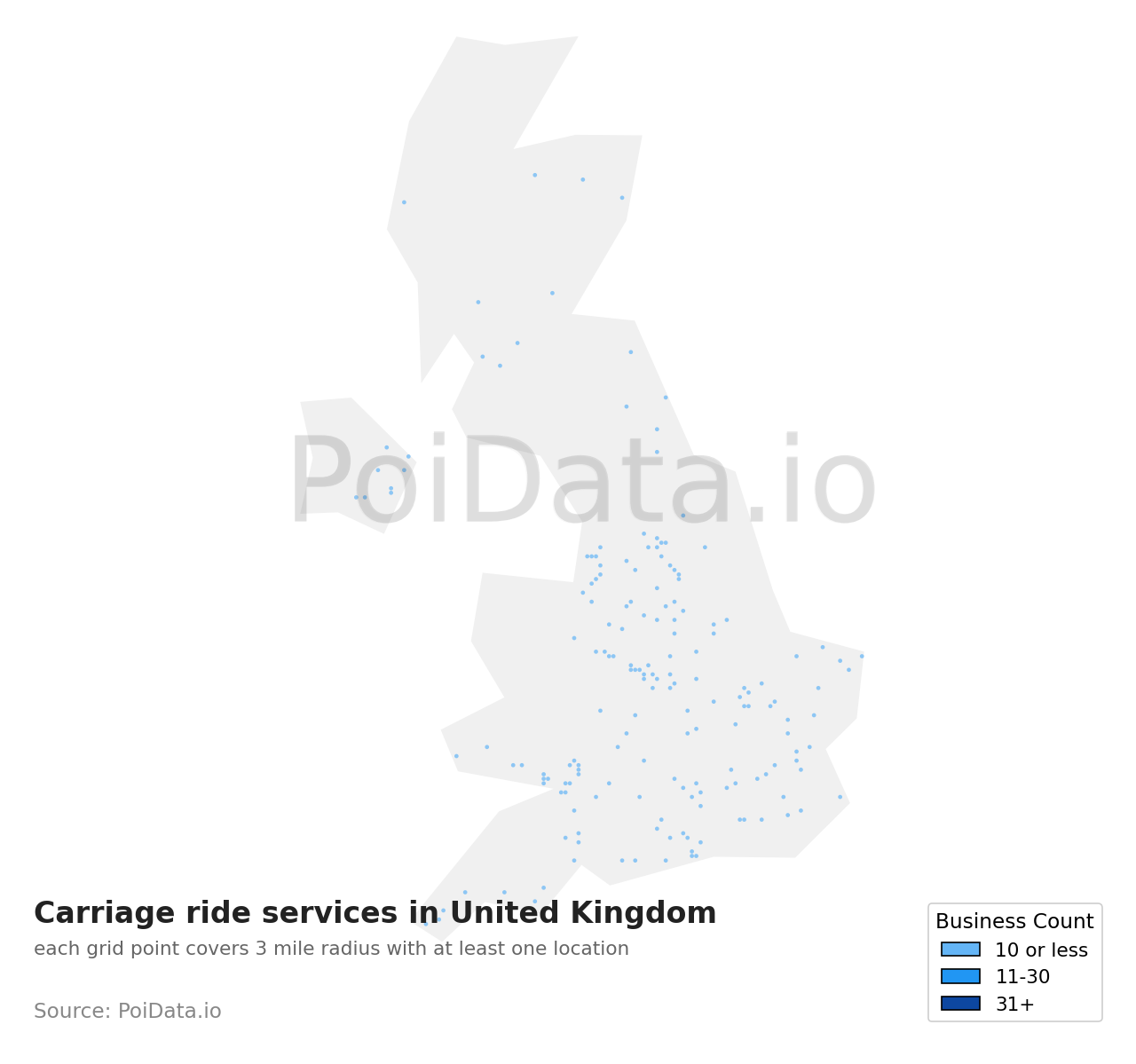 Carriage ride service density map for United Kingdom