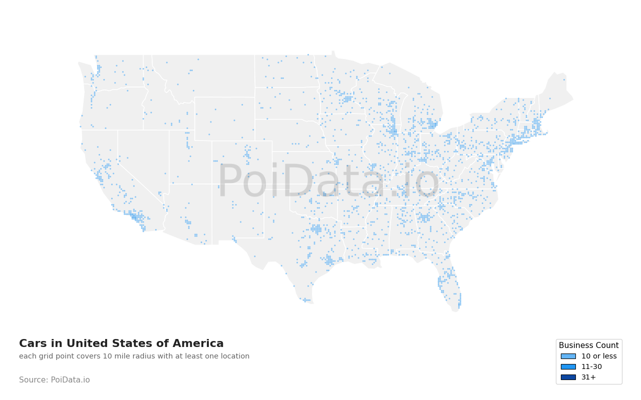 Cars density map for Florida, United States