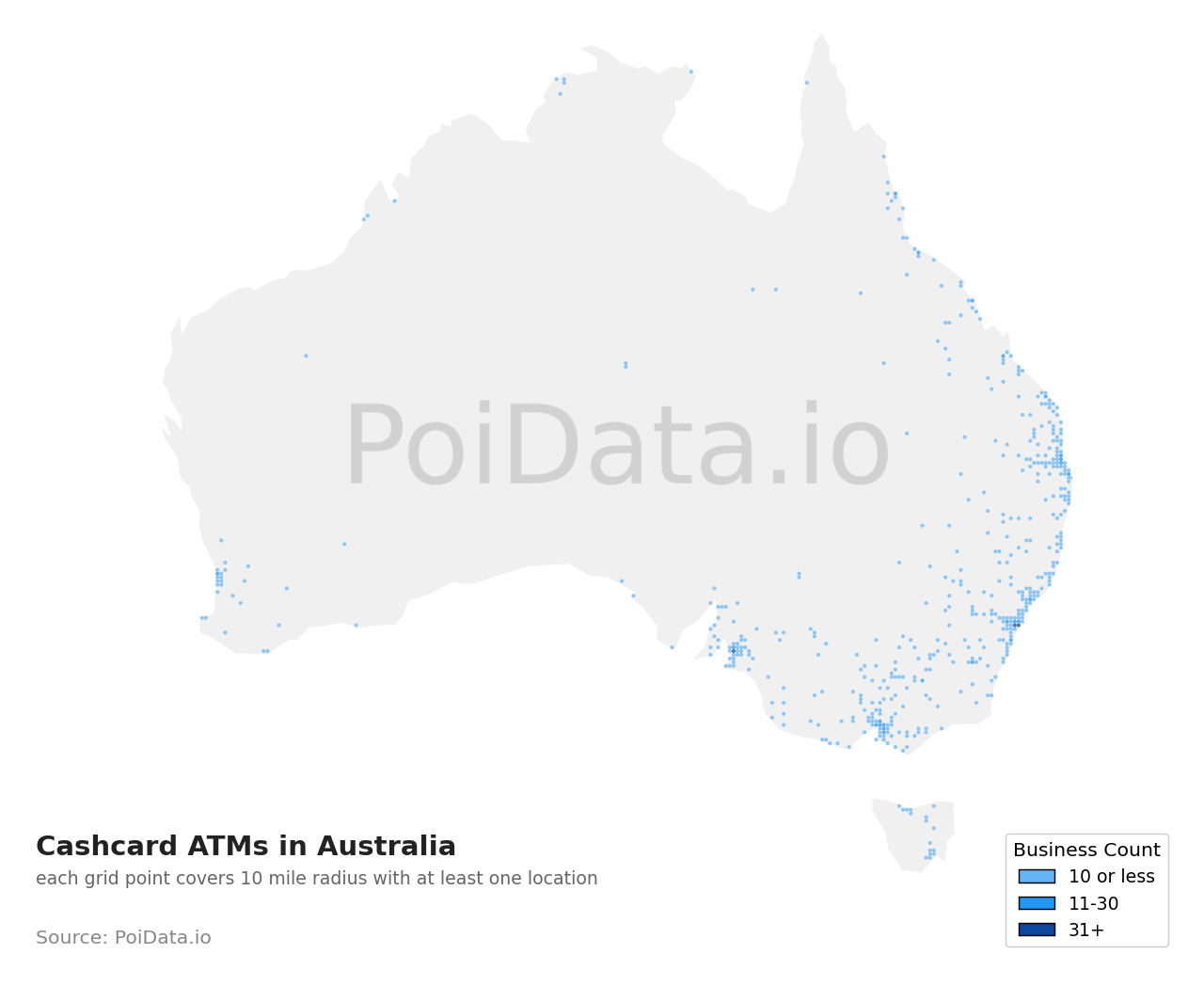 Cashcard ATM density map for Australia