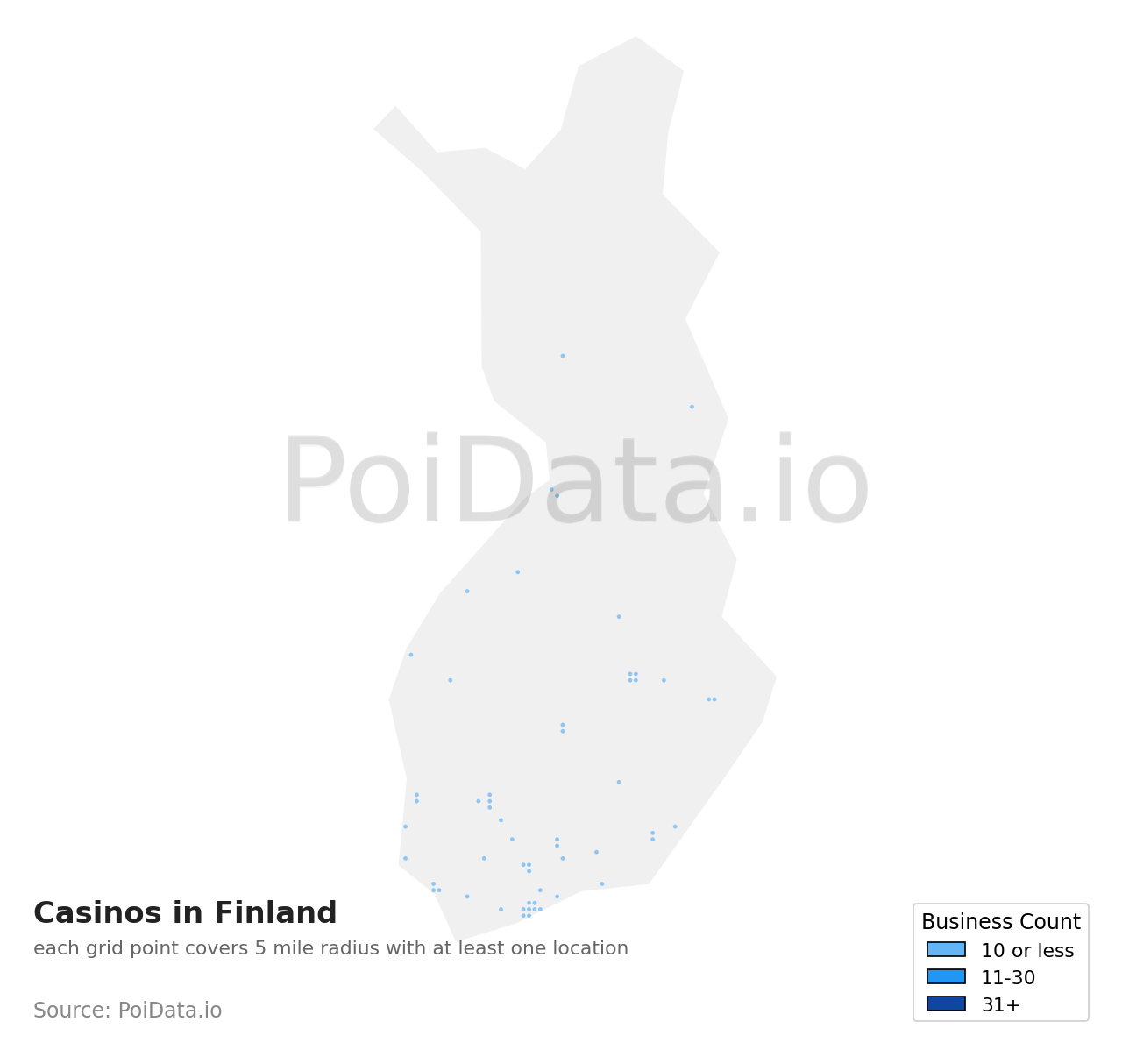 Casino density map for Finland