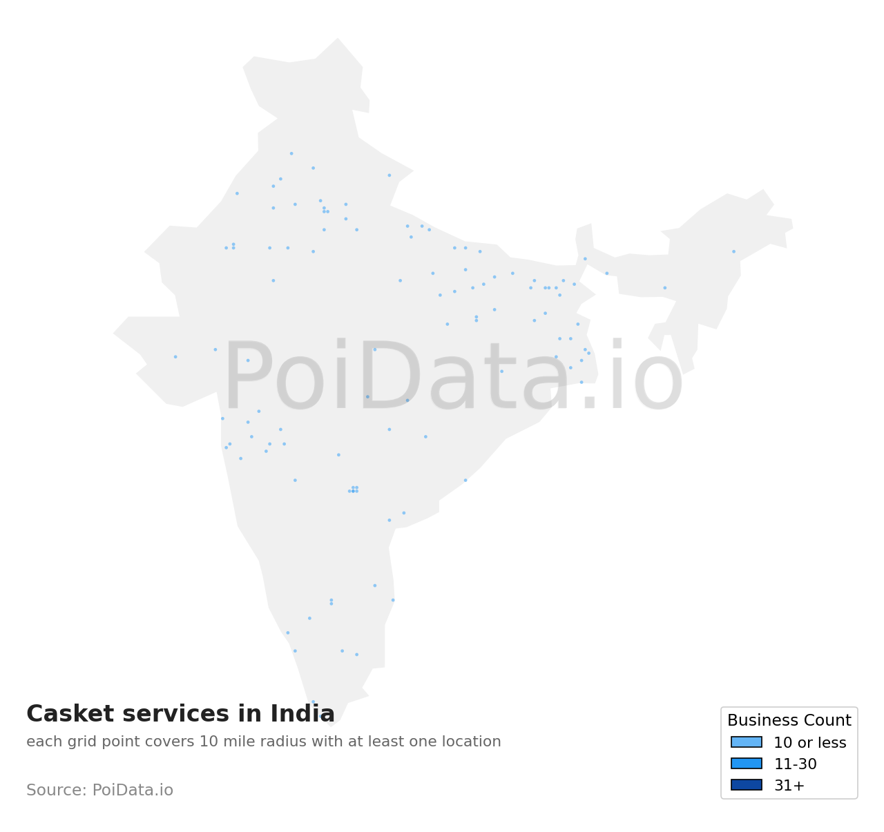 Casket service density map for India
