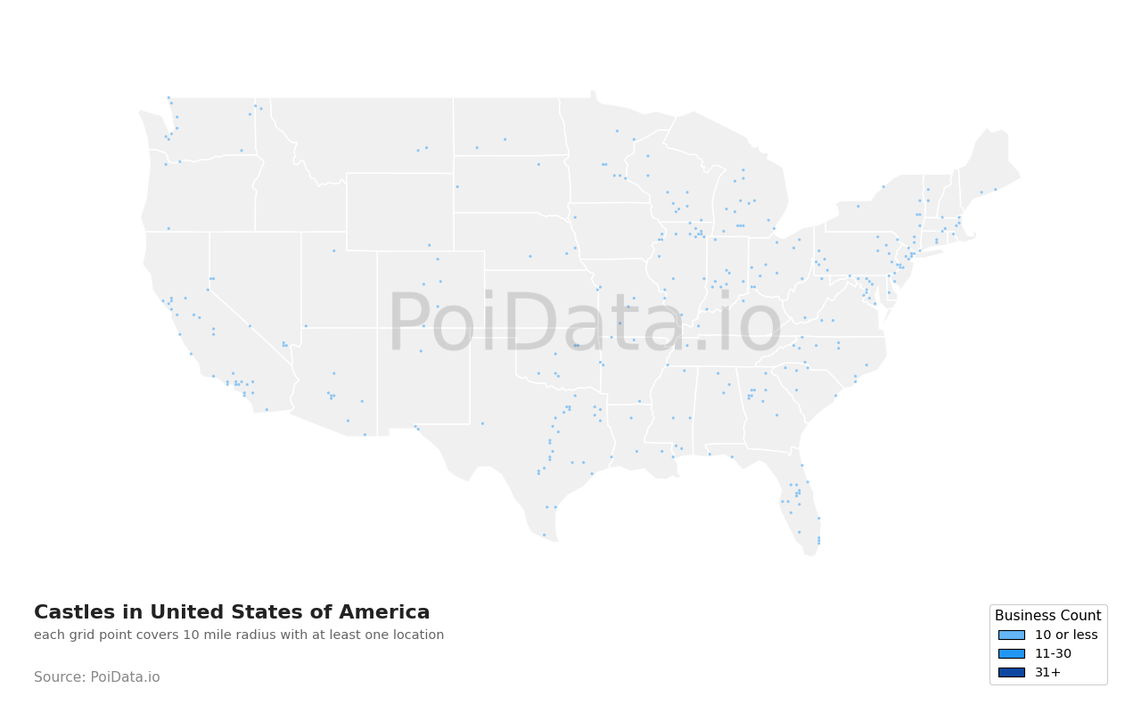 Castle density map for Florida, United States