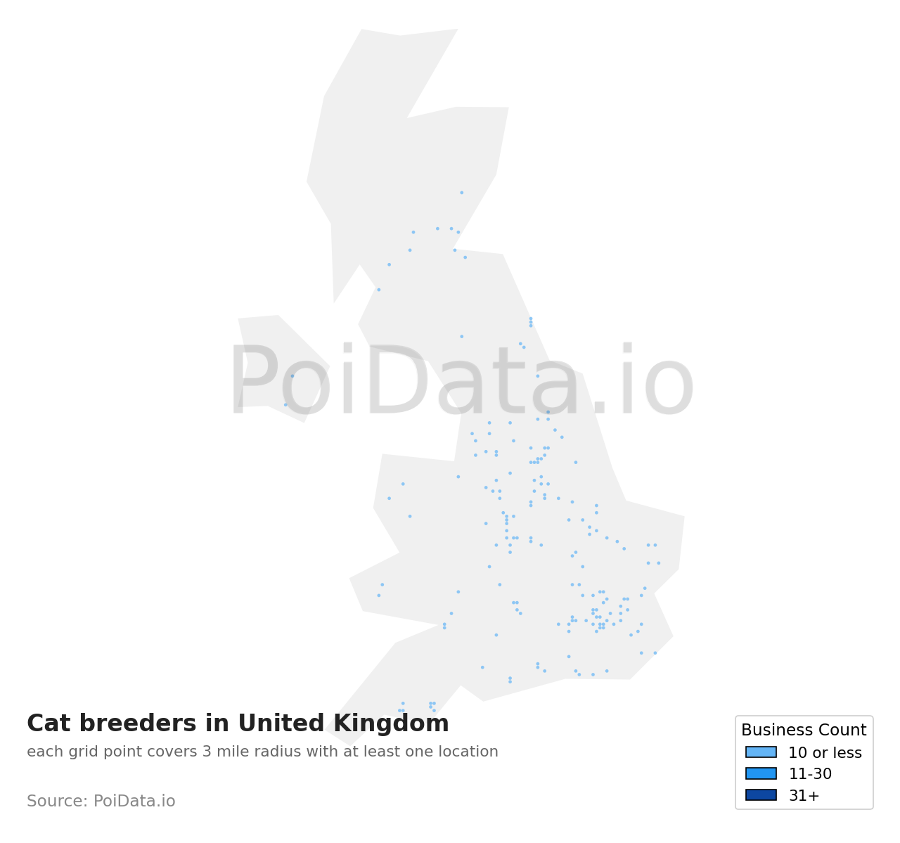 Cat breeder density map for United Kingdom