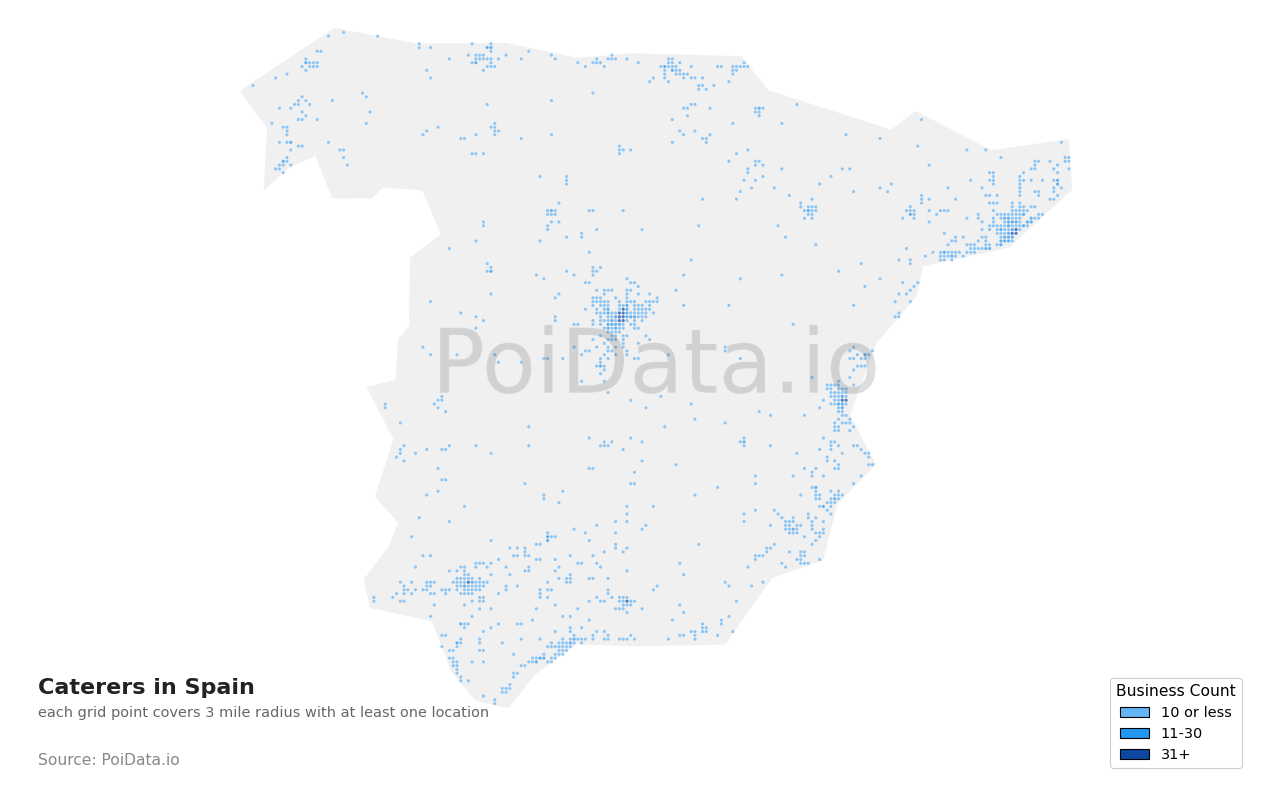 Caterer density map for Spain