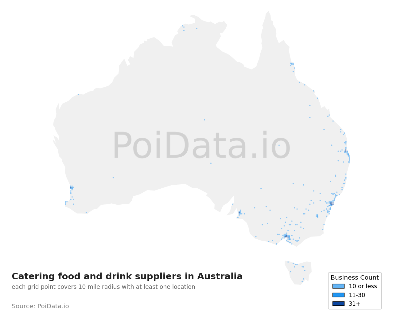 Catering food and drink supplier density map for ACT, Australia