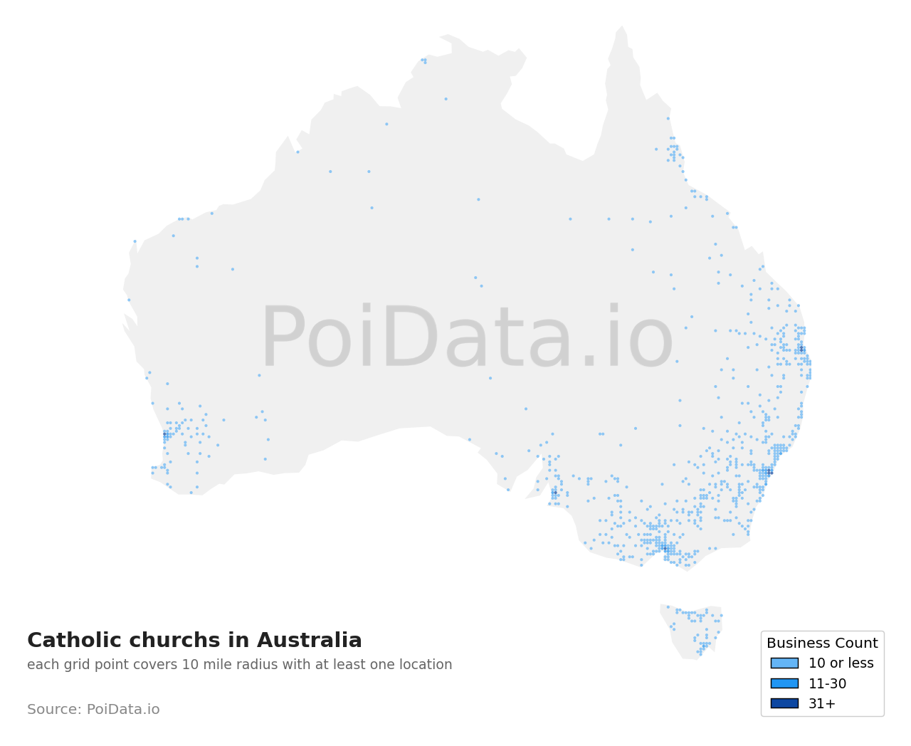 Catholic church density map for New South Wales, Australia