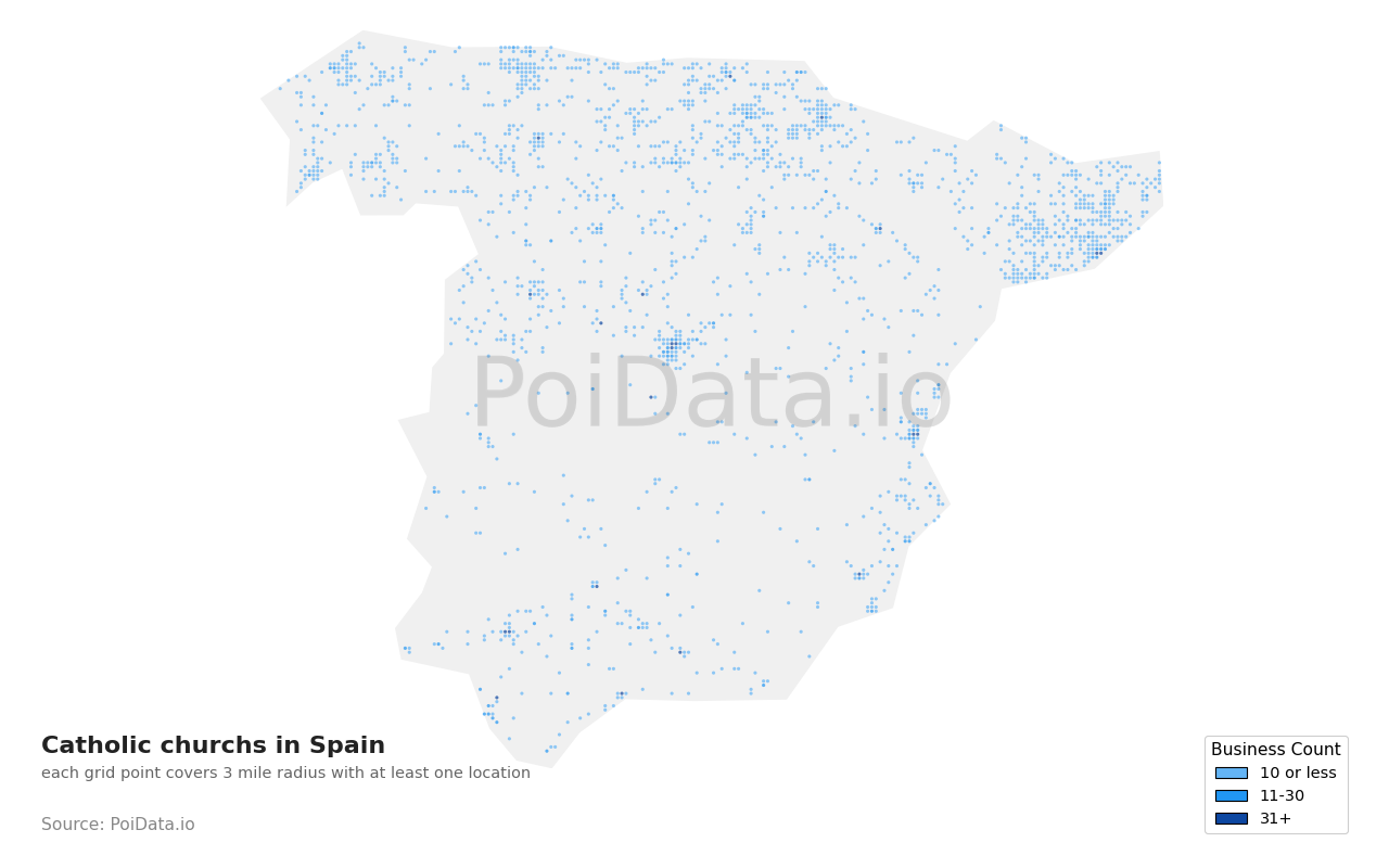 Catholic church density map for Spain