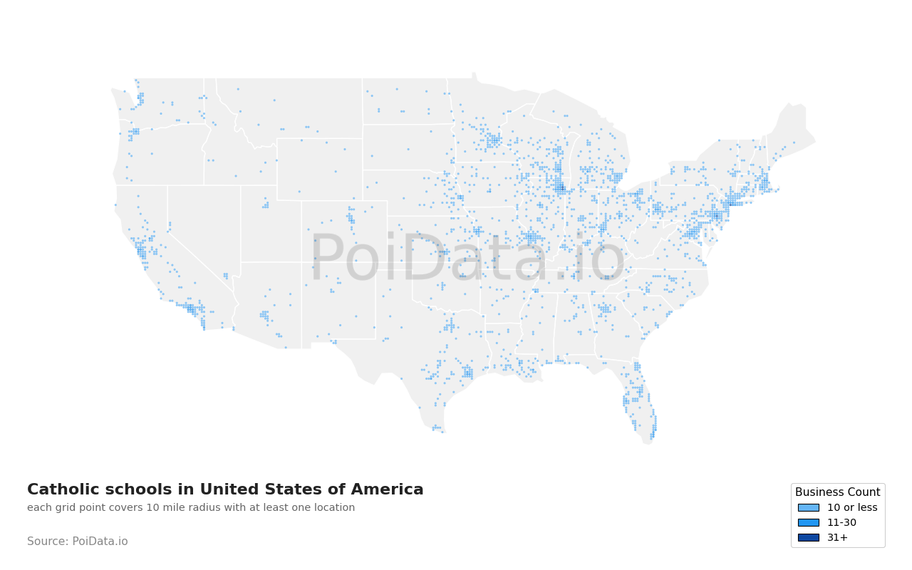 Catholic school density map for South Dakota, United States