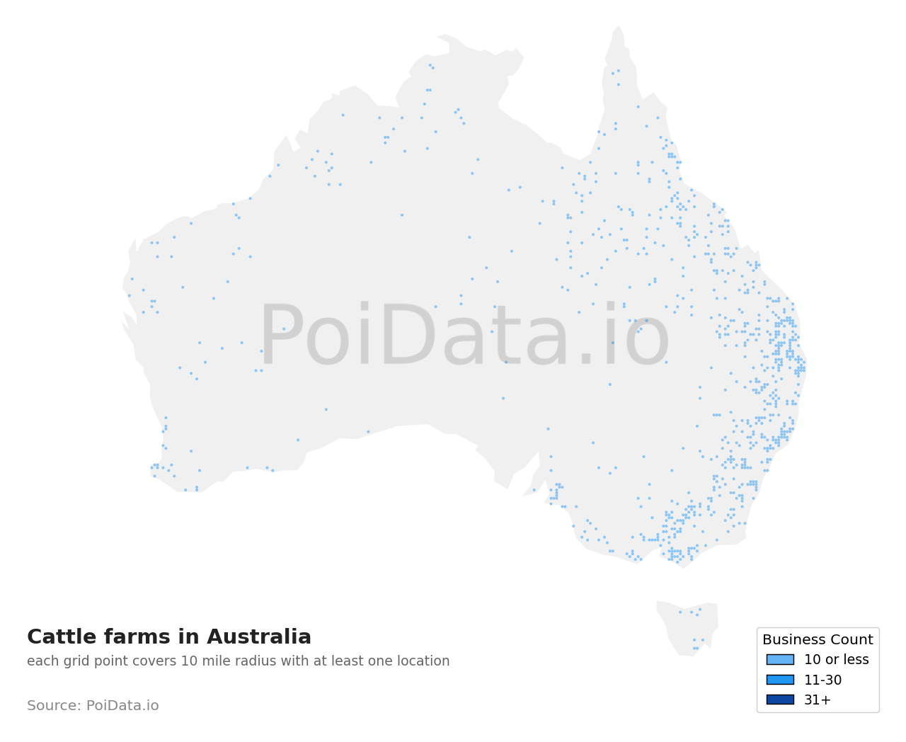Cattle farm density map for South Australia, Australia
