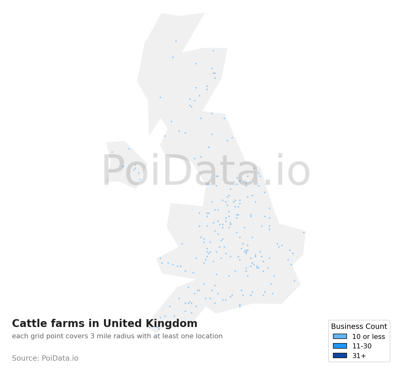 Cattle farm density map for United Kingdom