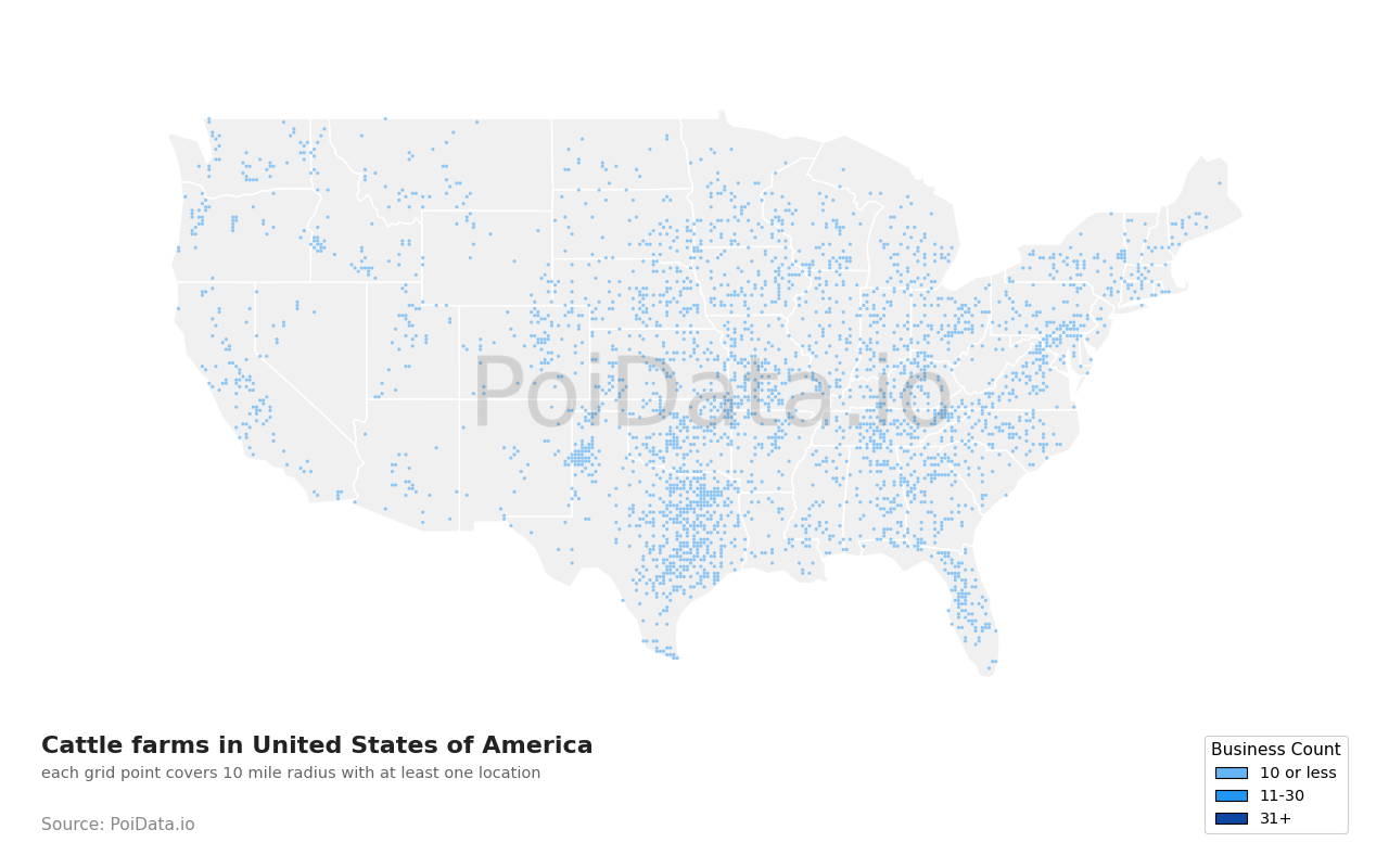 Cattle farm density map for Wisconsin, United States