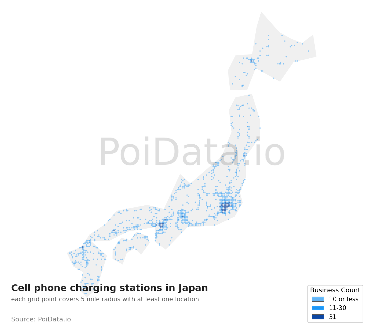 Cell phone charging station density map for Japan