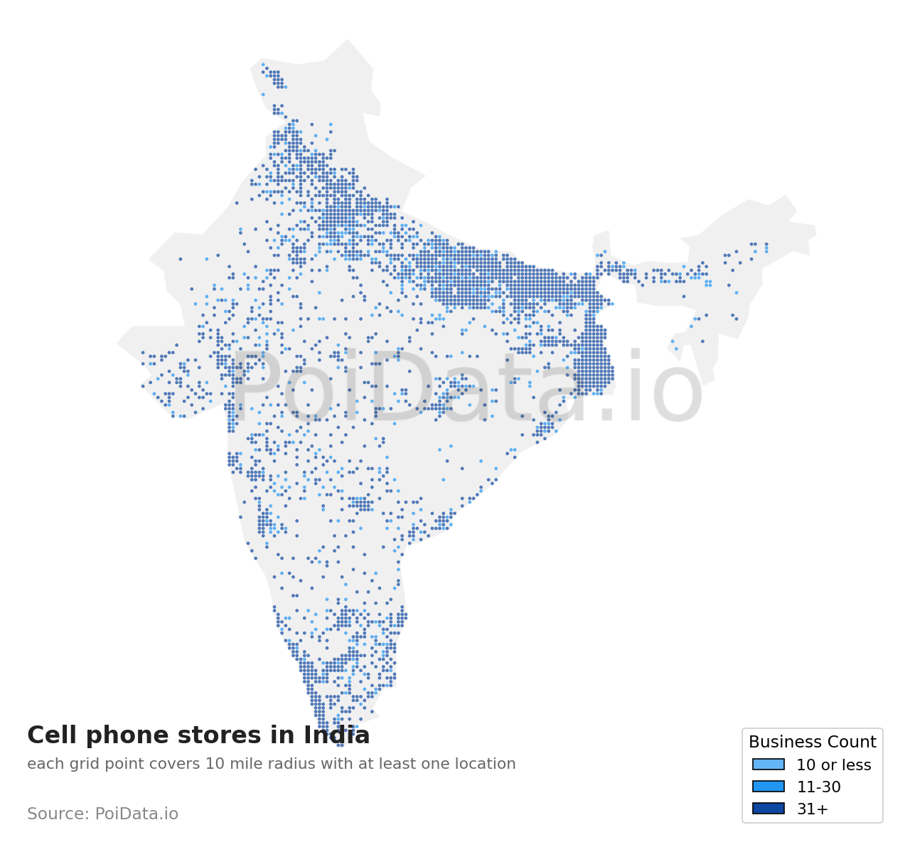 Cell phone store density map for India