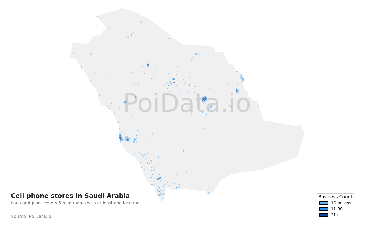 Cell phone store density map for Saudi Arabia