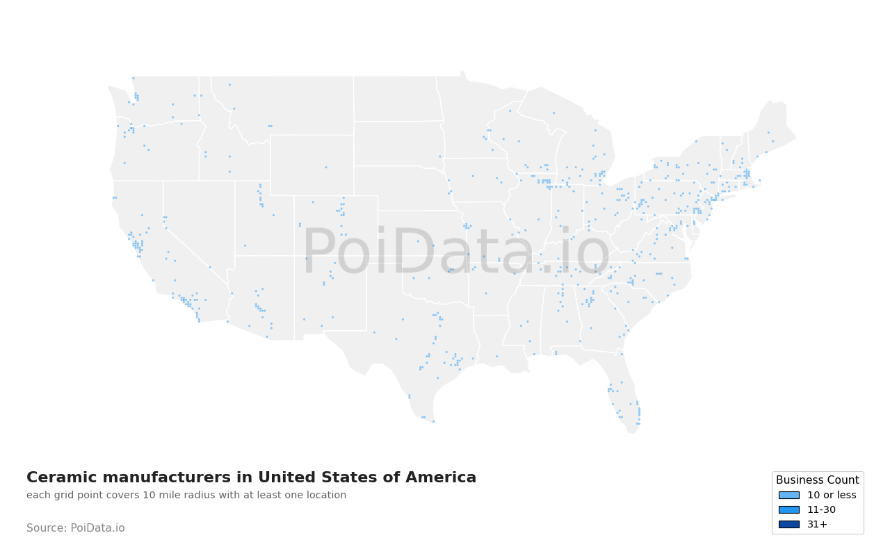 Ceramic manufacturer density map for New Mexico, United States