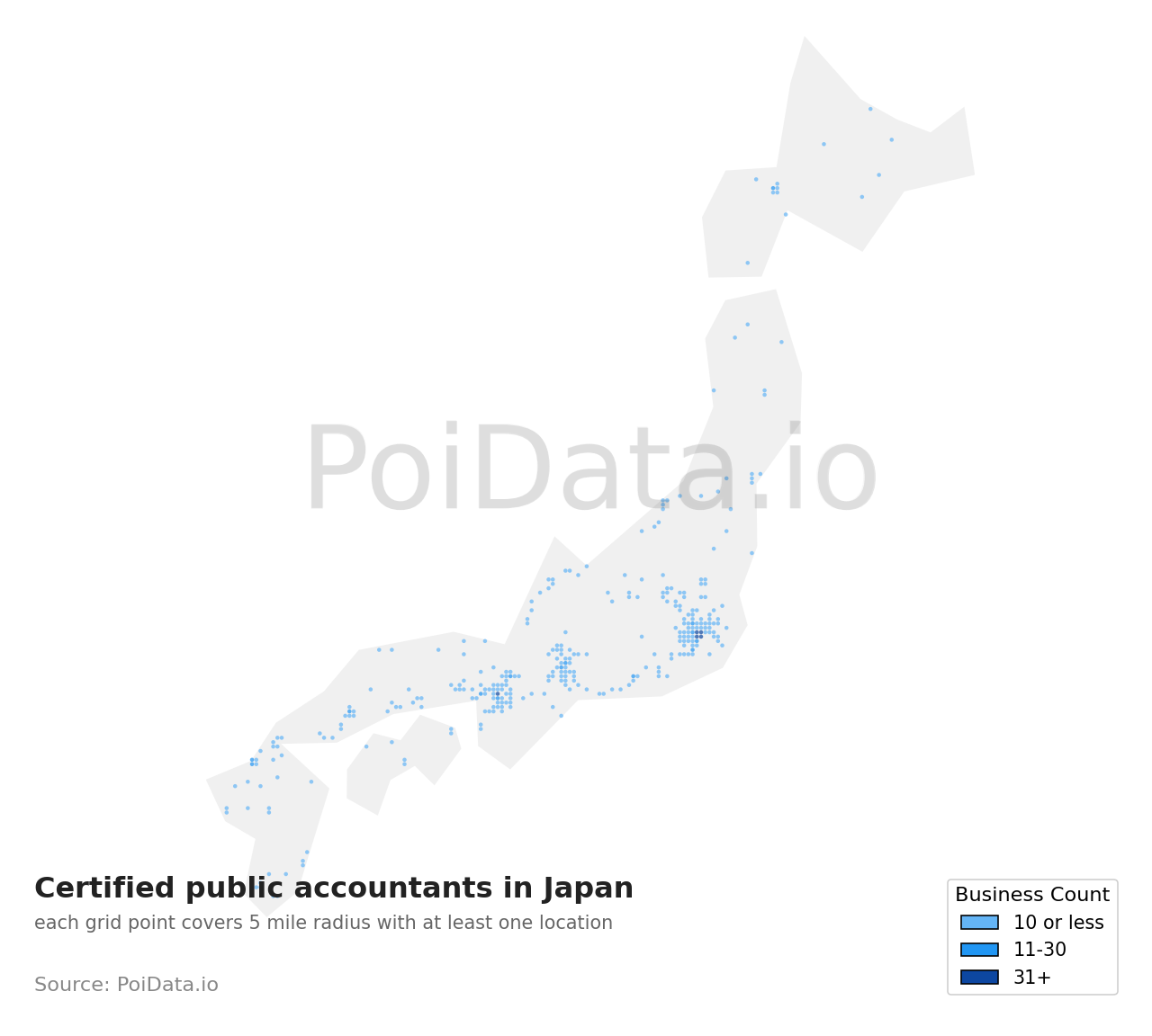 Certified public accountant density map for Japan