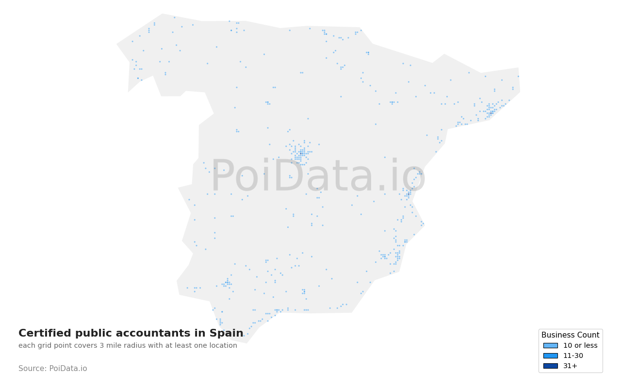 Certified public accountant density map for Spain