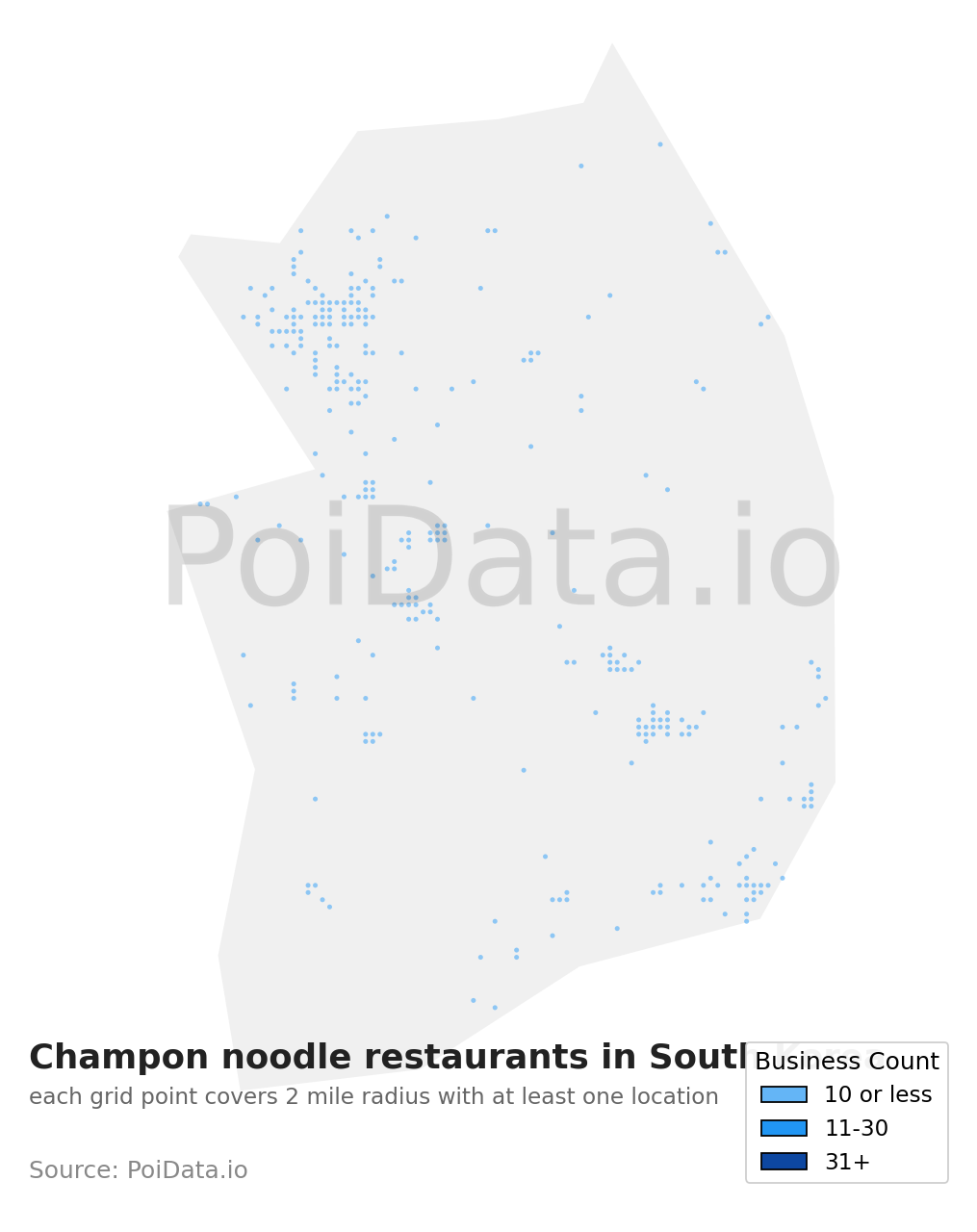 Champon noodle restaurant density map for South Korea