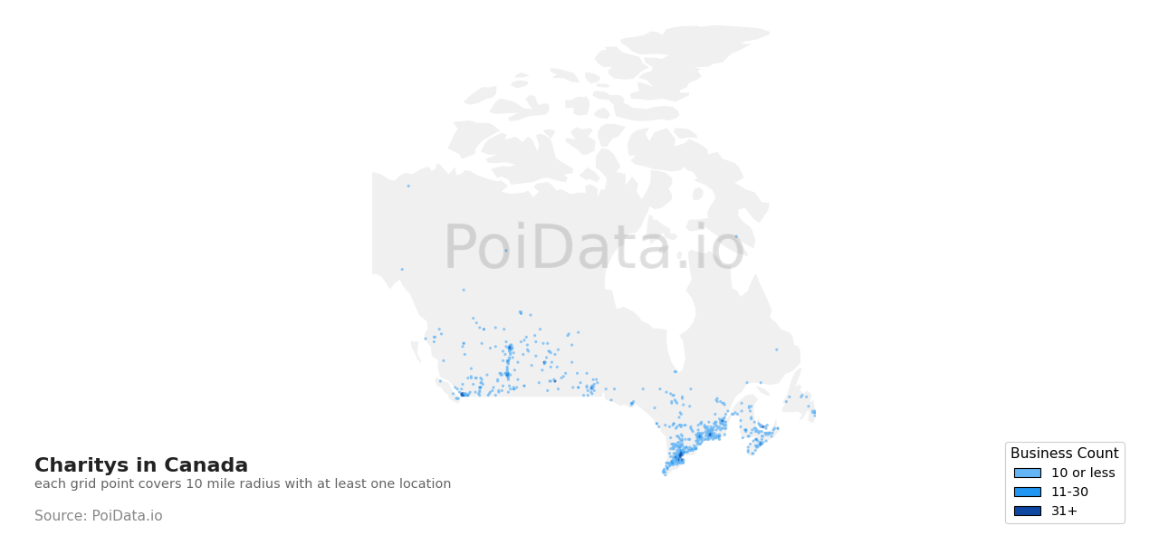Charity density map for Saskatchewan, Canada