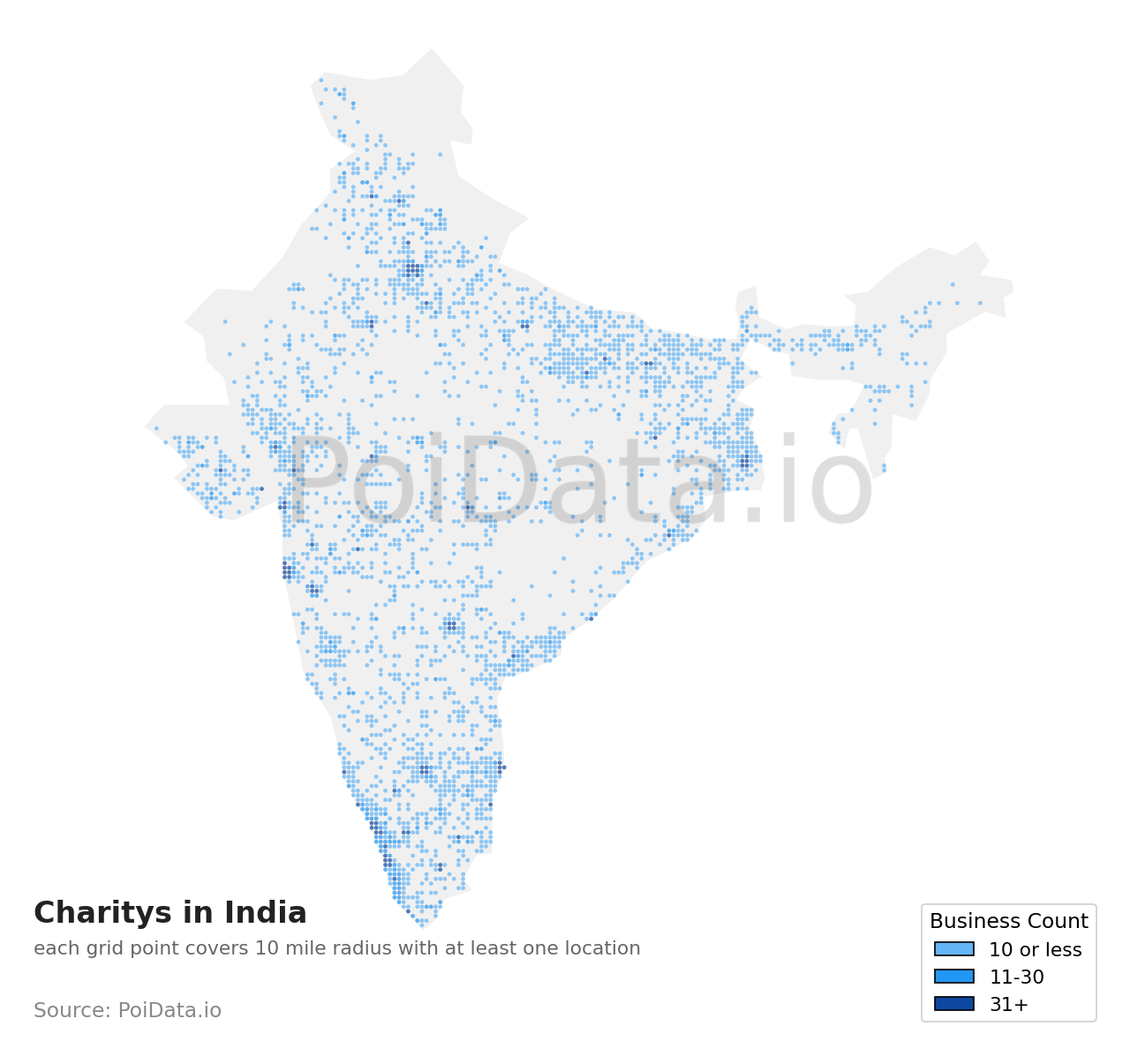 Charity density map for India