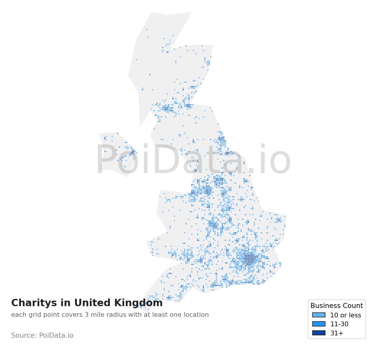 Charity density map for United Kingdom