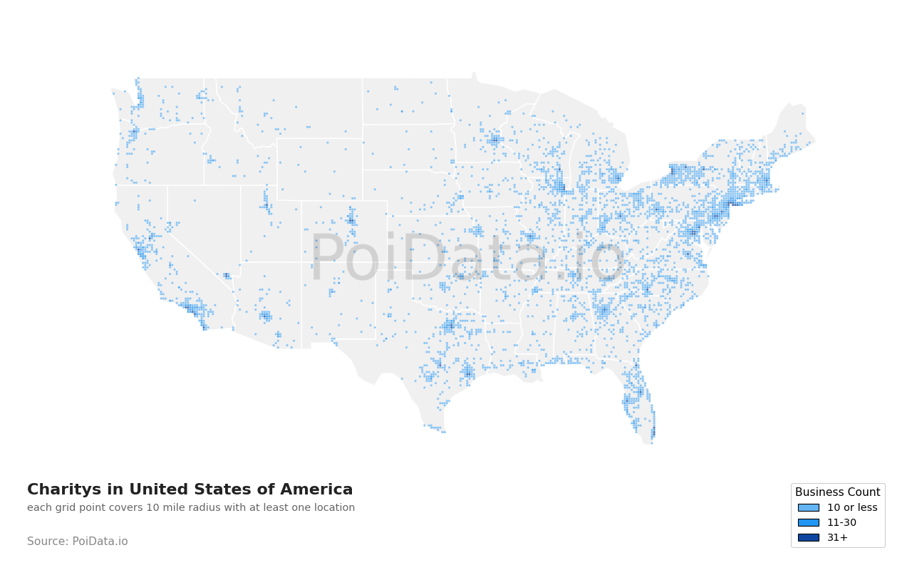 Charity density map for Tennessee, United States