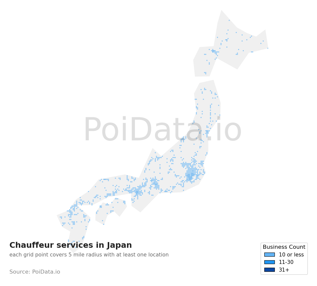 Chauffeur service density map for Hiki District, Saitama, Japan