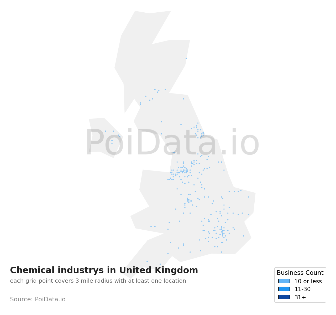 Chemical industry density map for United Kingdom