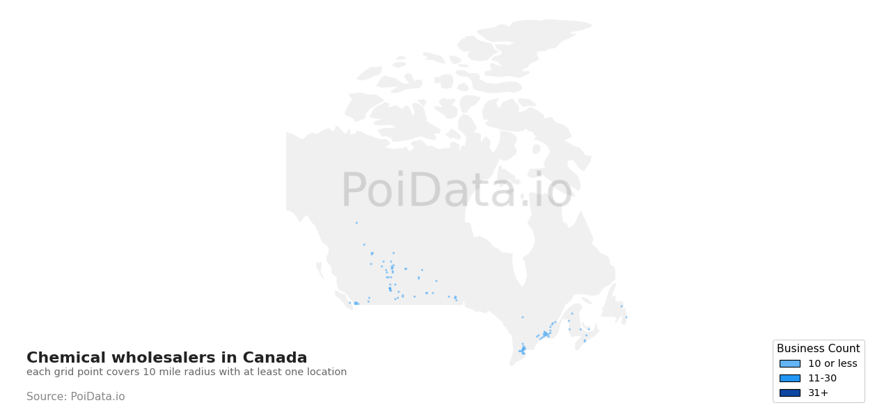 Chemical wholesaler density map for Nova Scotia, Canada