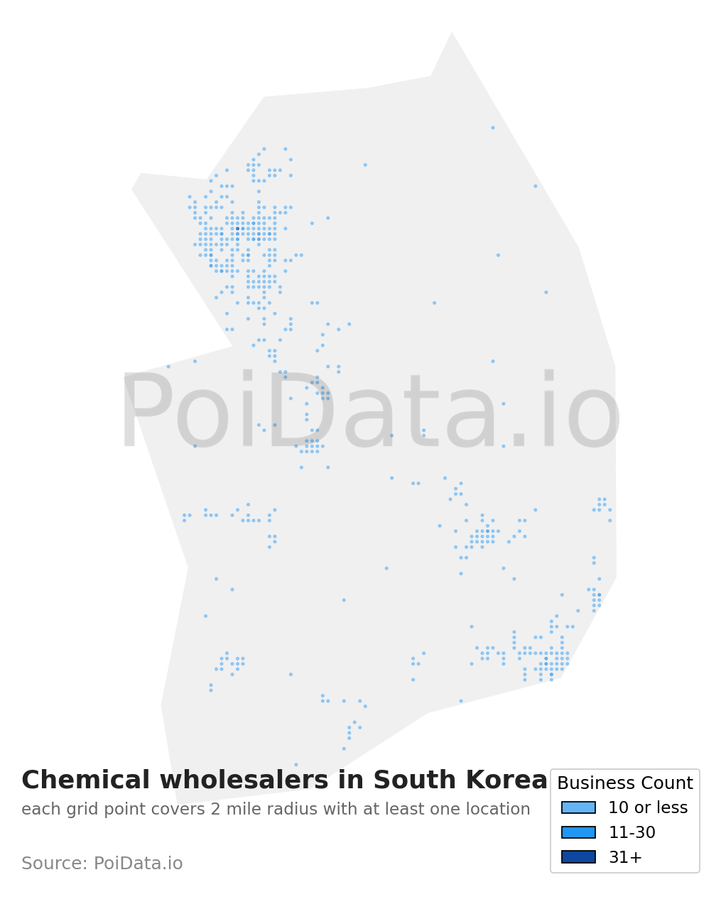Chemical wholesaler density map for South Korea