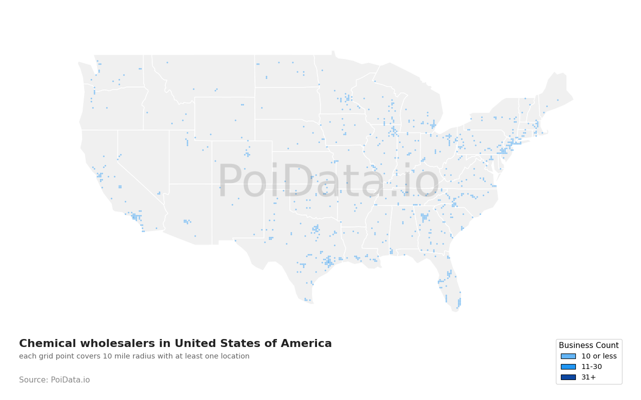 Chemical wholesaler density map for Florida, United States