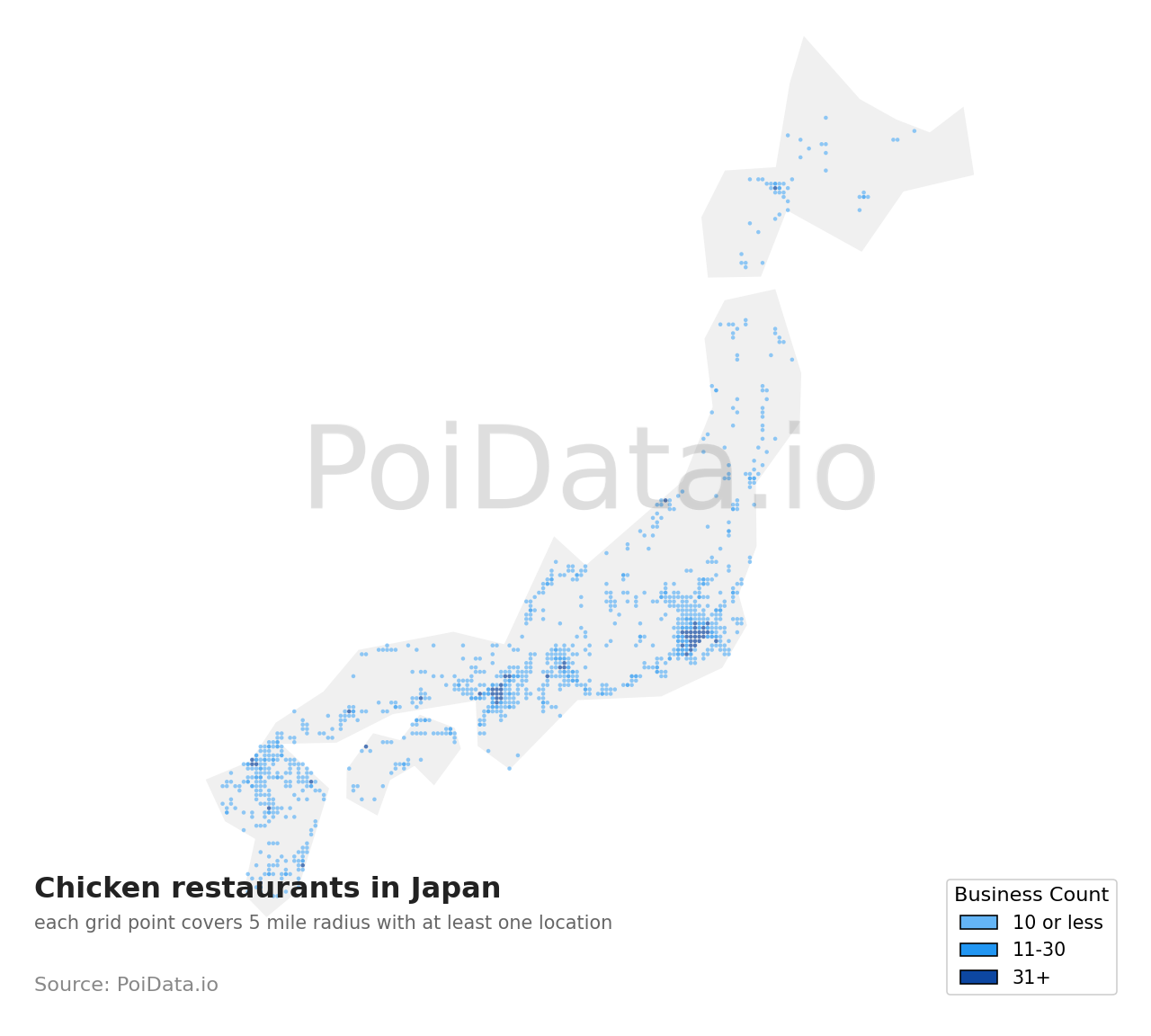 Chicken restaurant density map for Japan