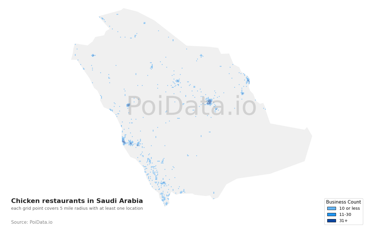 Chicken restaurant density map for Saudi Arabia