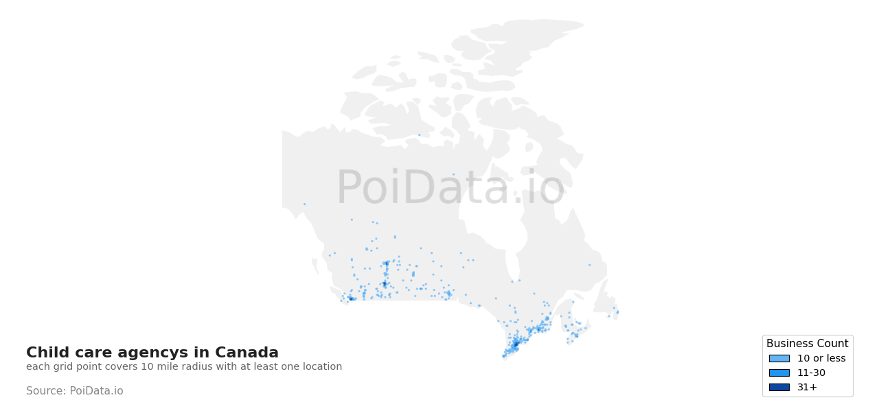 Child care agency density map for Canada
