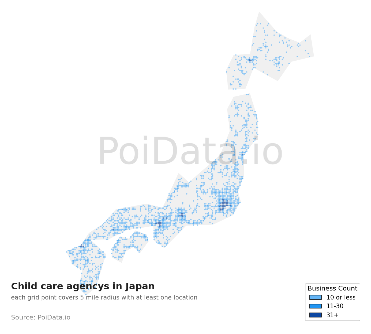 Child care agency density map for Japan