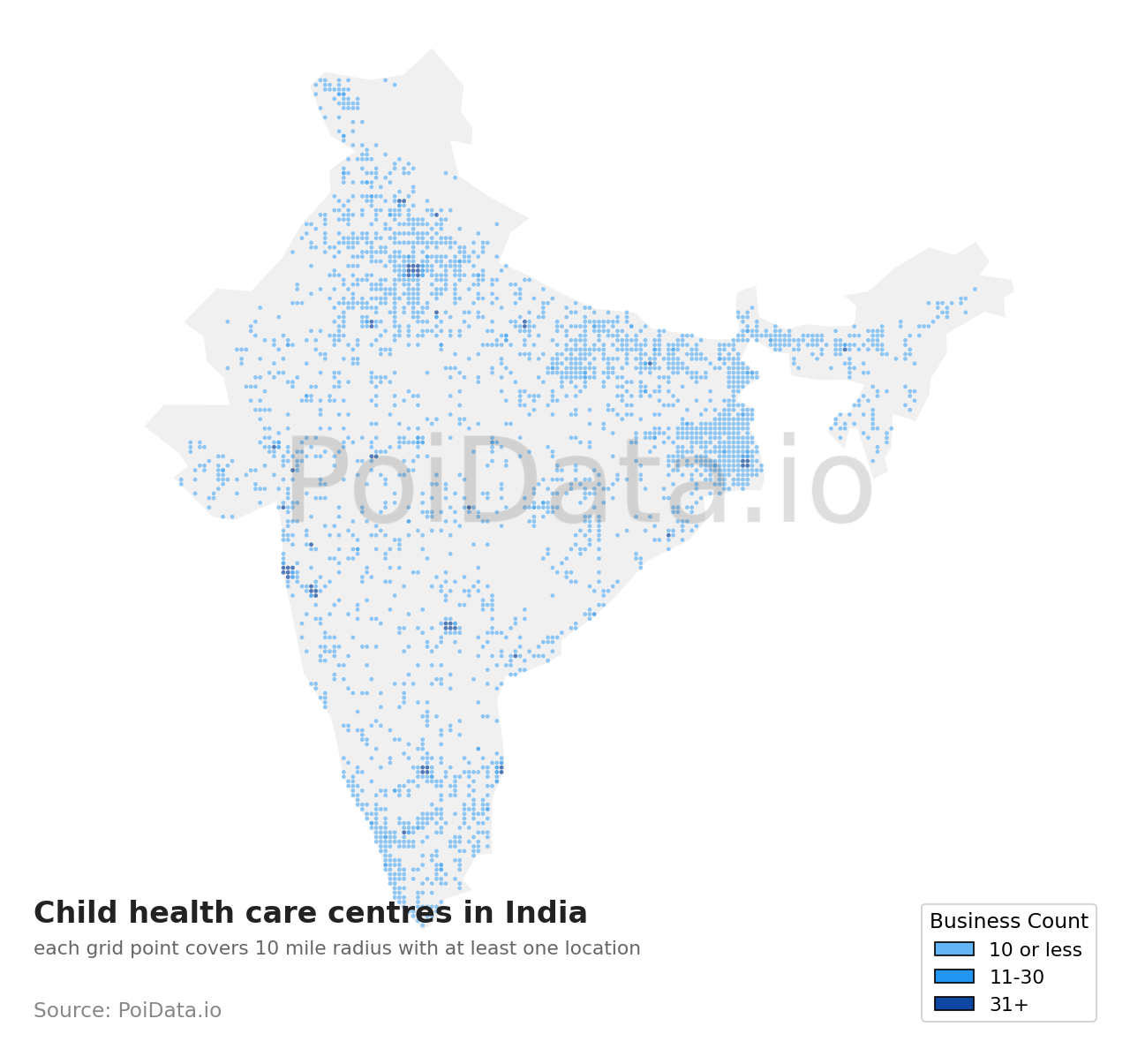 Child health care centre density map for India