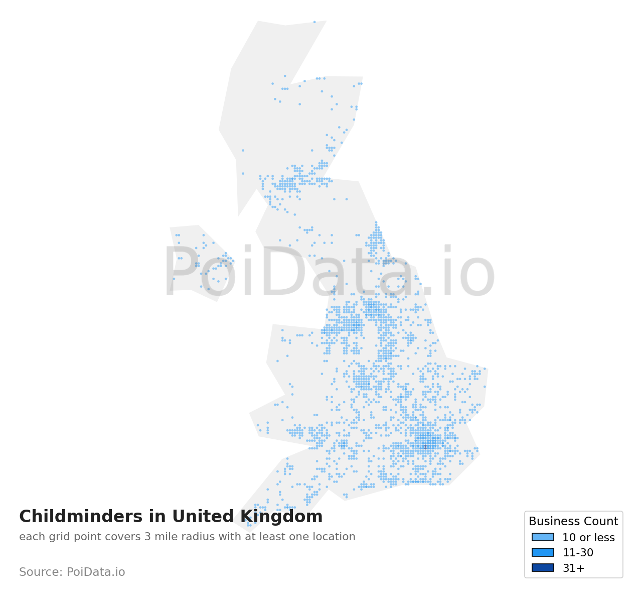 Childminder density map for United Kingdom