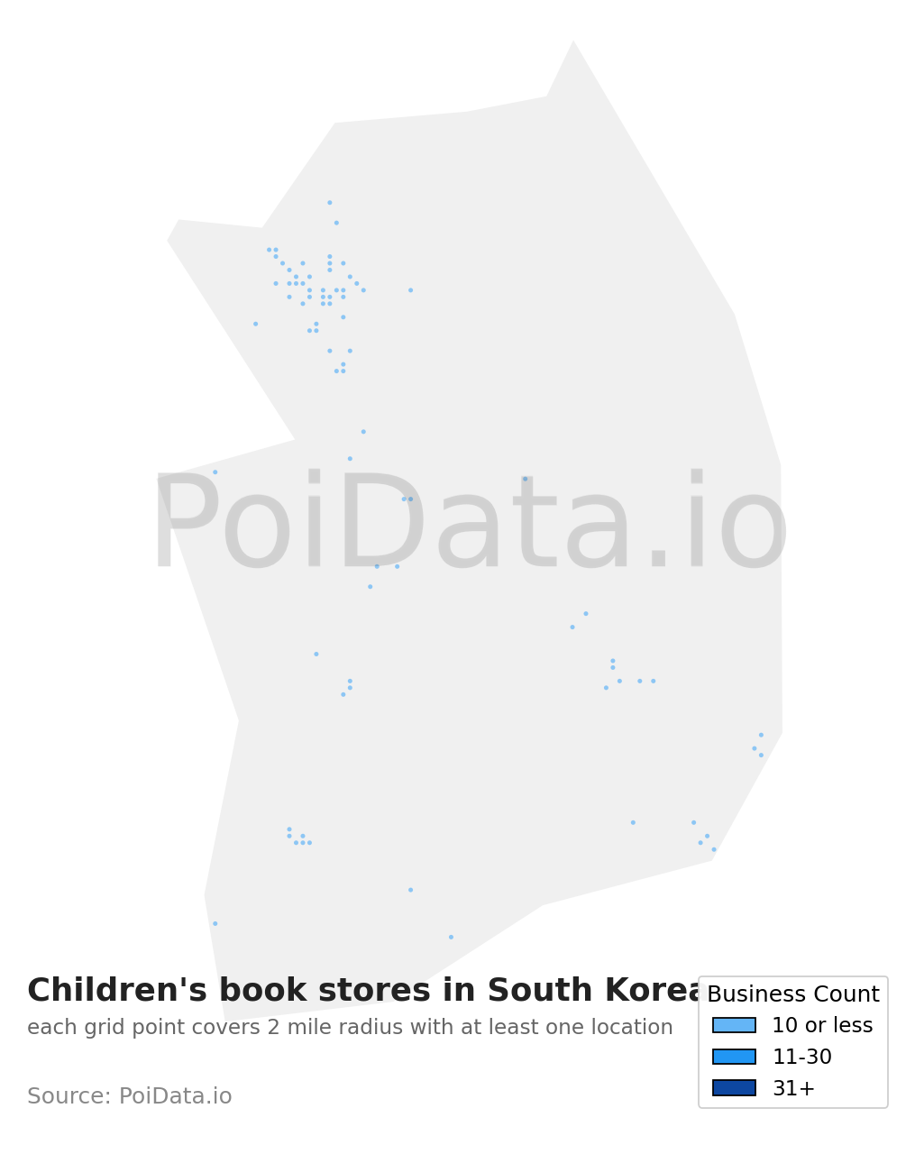 Children's book store density map for South Korea