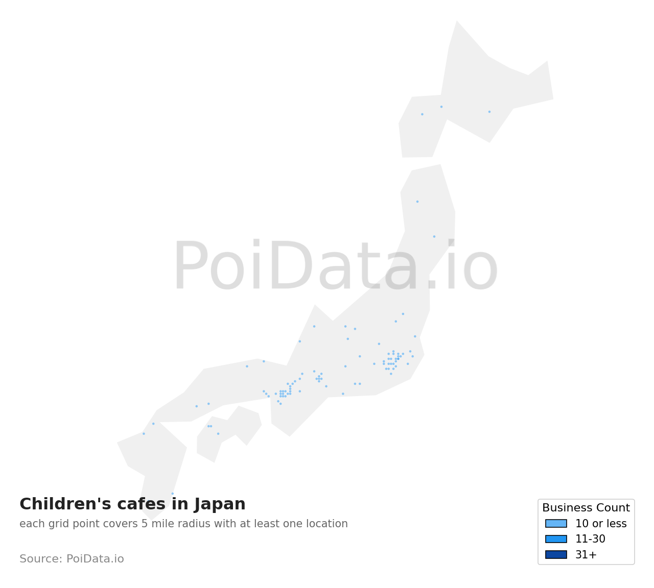 Children's cafe density map for Miyazaki, Japan