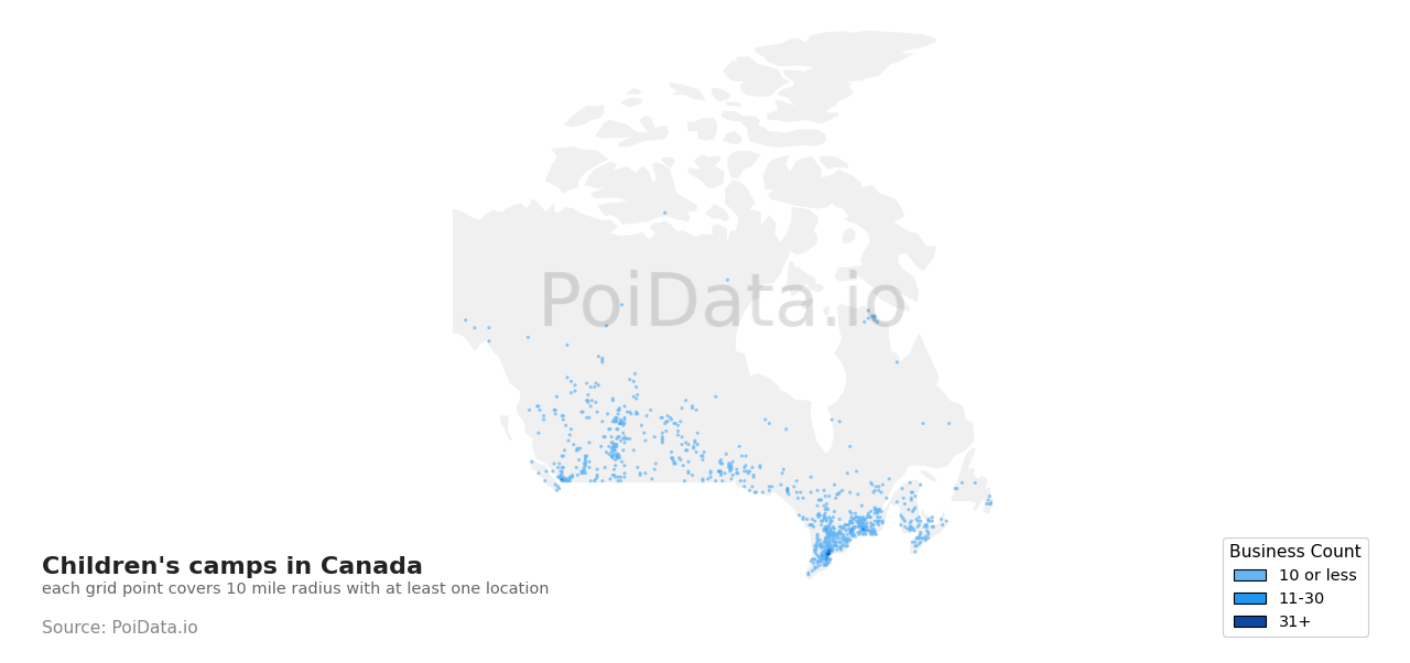 Children's camp density map for Ontario, Canada