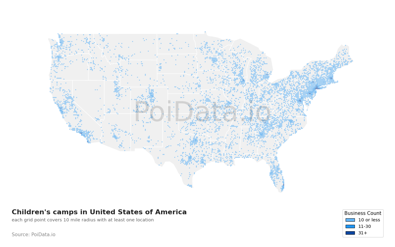 Children's camp density map for Pennsylvania, United States