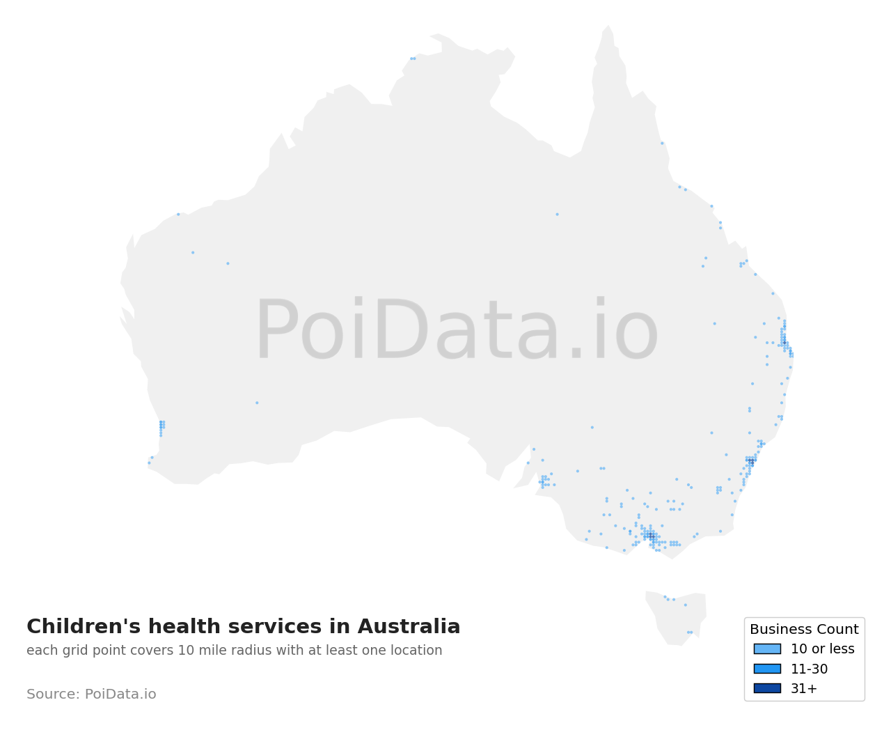 Children's health service density map for Victoria, Australia