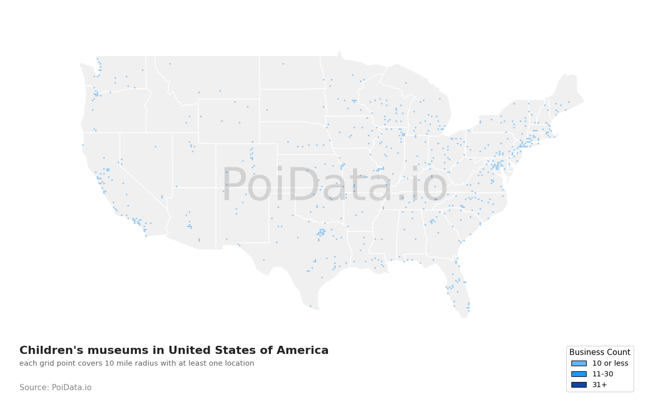 Children's museum density map for California, United States