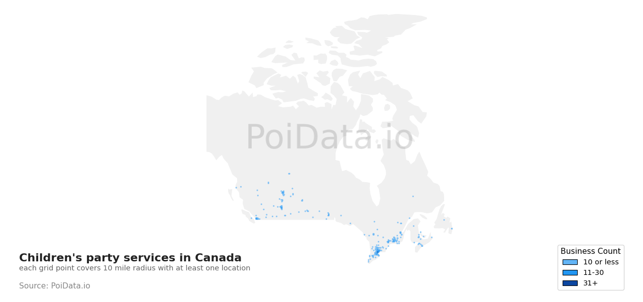 Children's party service density map for Prince Edward Island, Canada