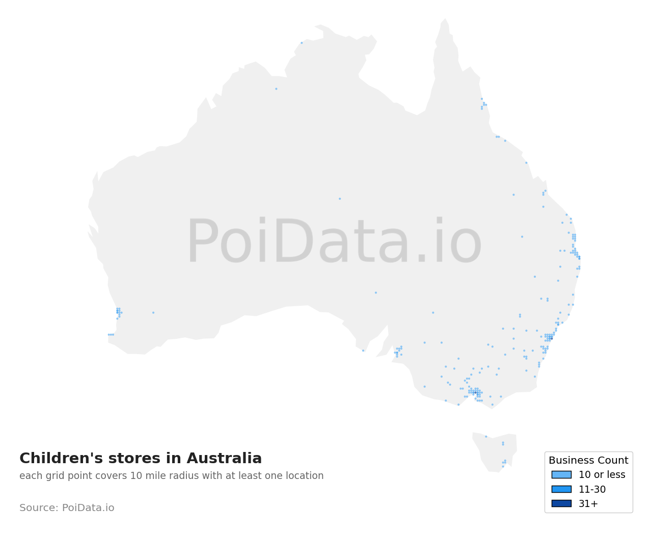 Children's store density map for Australia
