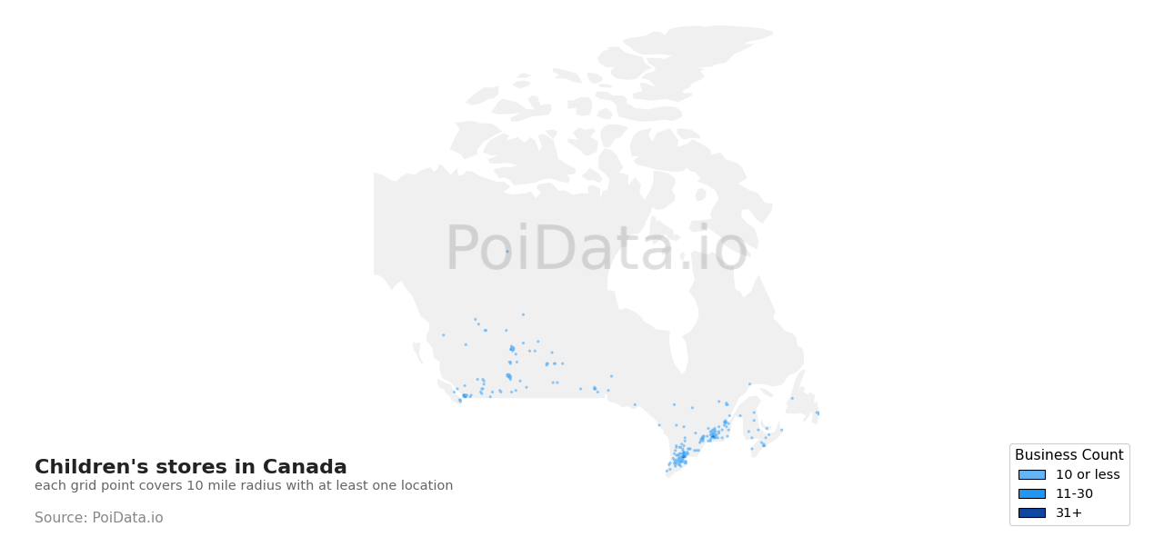 Children's store density map for British Columbia, Canada