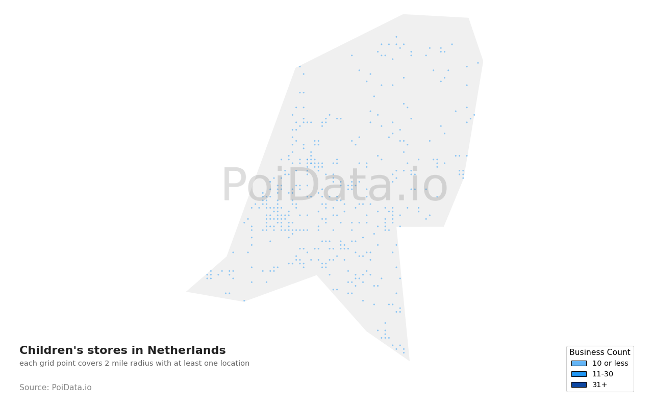 Children's store density map for Netherlands