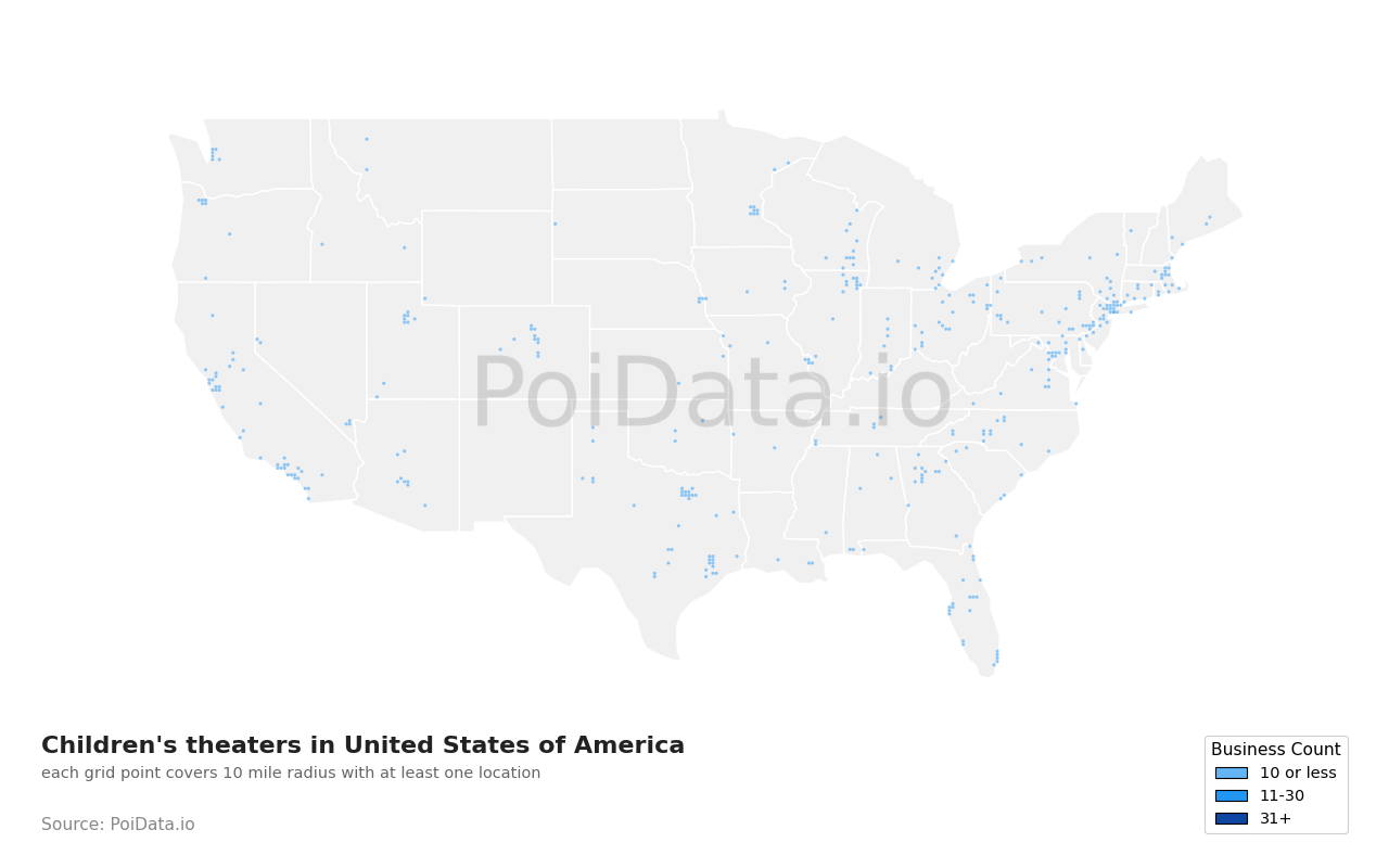 Children's theater density map for Minnesota, United States