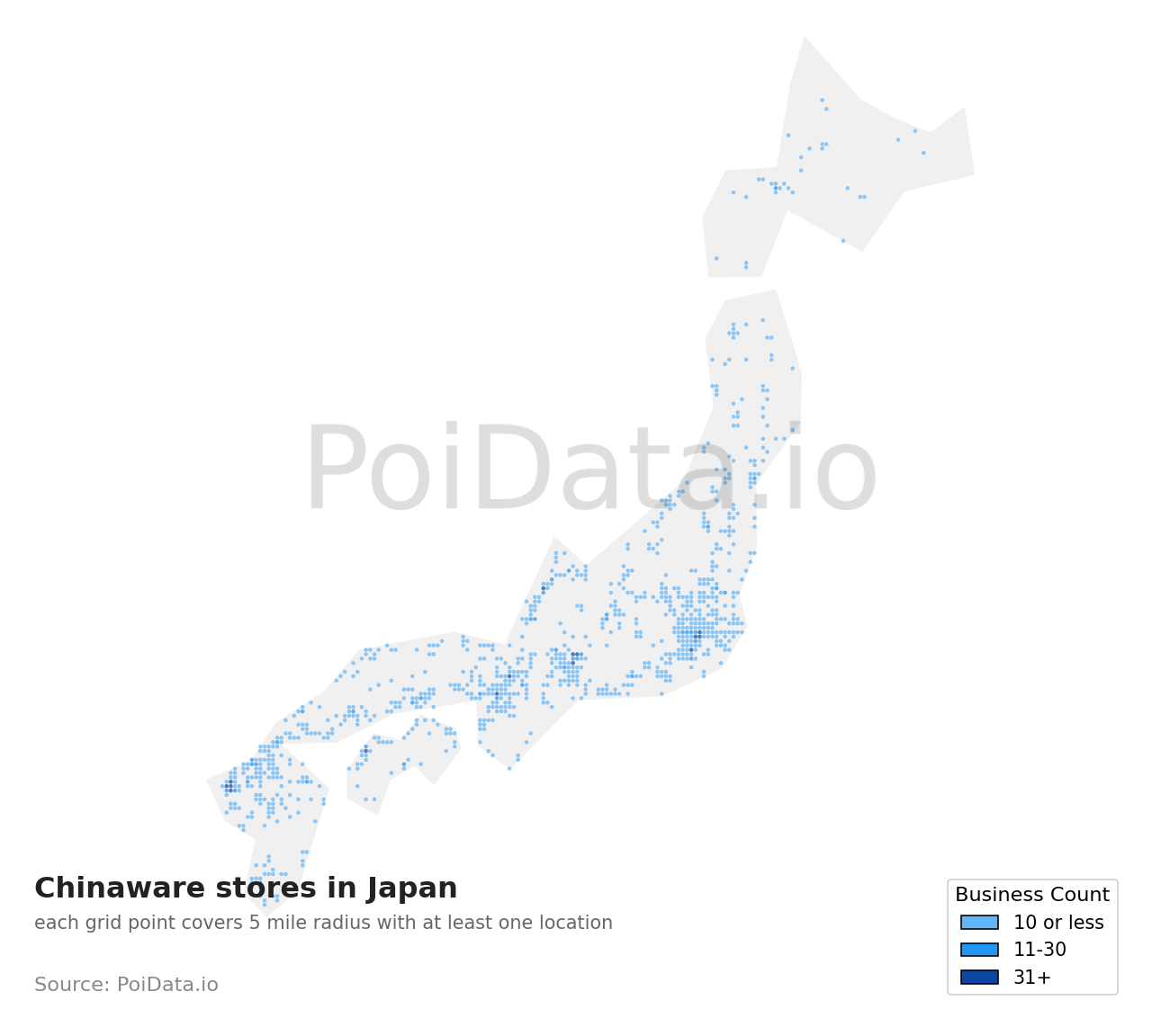 Chinaware store density map for Wakayama, Japan