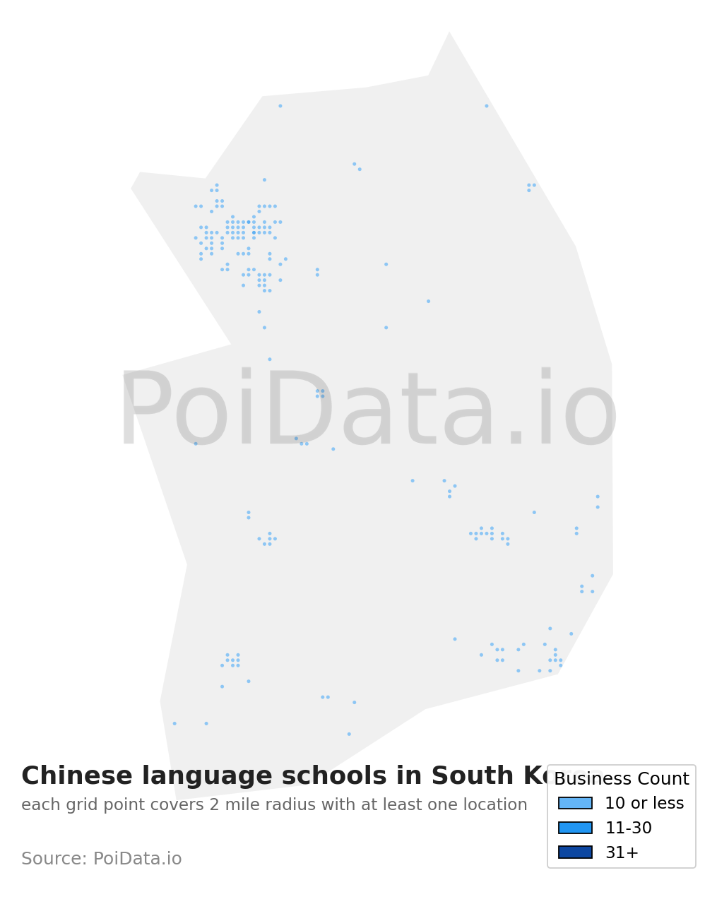 Chinese language school density map for South Korea